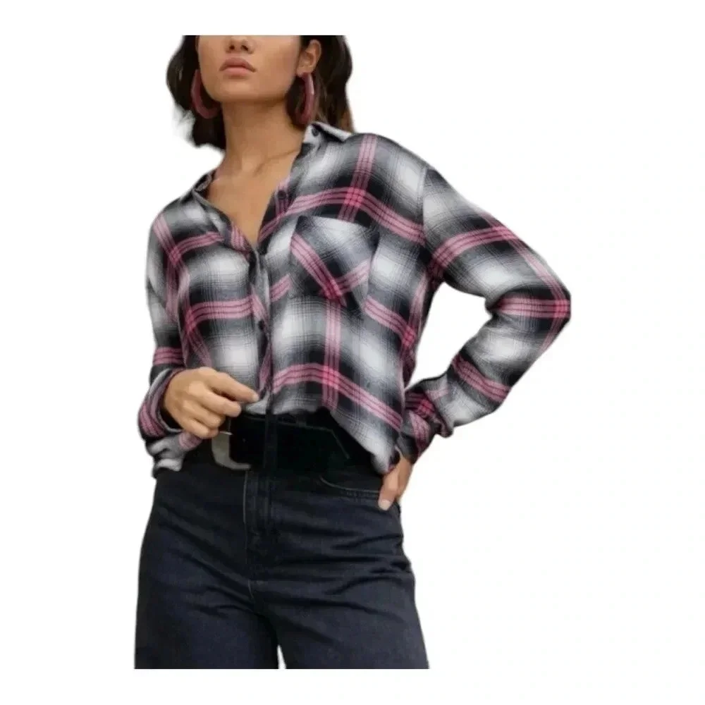 1498. RAILS HUNTER LONG SLEEVE‎ BUTTON UP TOP SIZE XSMALL PINK/BROWN/WHITE - Picture 2 of 11